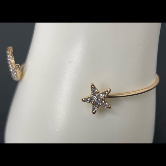 Dainty Star & Moon Gold Toned Cuff  Bracelet w/Rhinestones - Picture 8 of 10